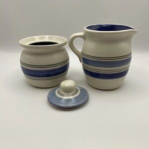 Pfaltzgraff RIO Blue and White Striped Creamer and Sugar Set